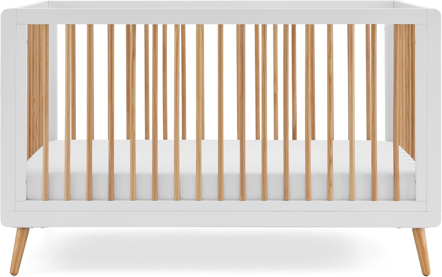 Tatum 3-in-1 Convertible Crib, White/Natural Finish, Solid Wood, Adjustable Mattress Height, Converts to Toddler Bed & Daybed, Fits Standard Full-Size Crib Mattress