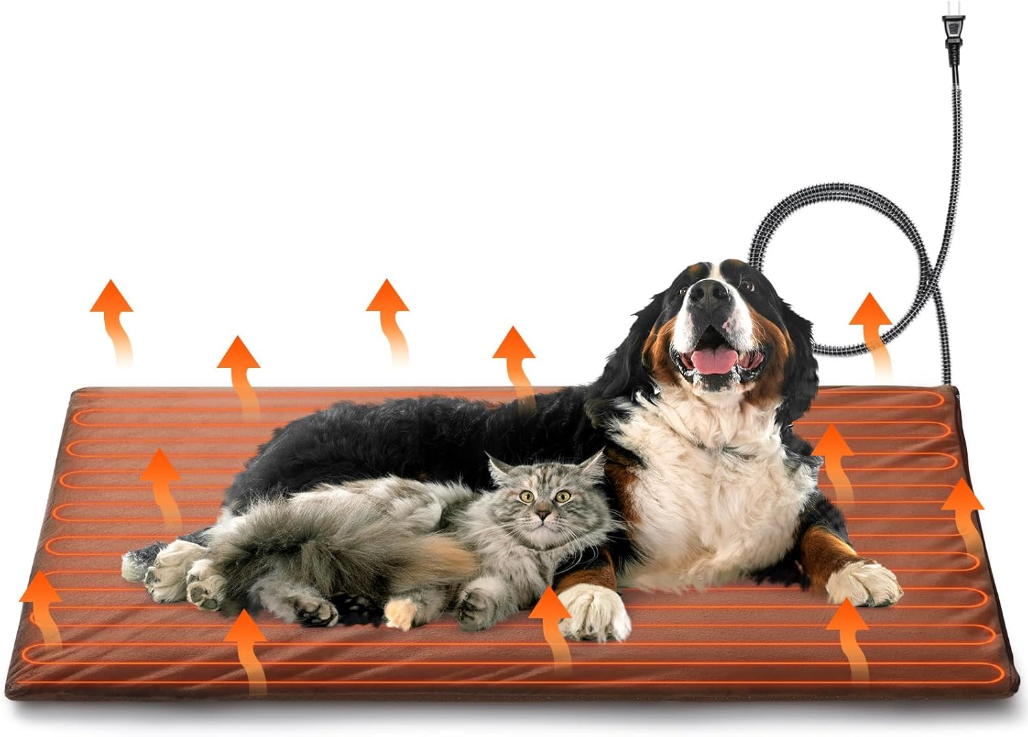 TURBRO 48×28” Extra Large Pet Heating Pad, Electric Heated Dog Bed for Large Breeds, Air Valve Design, Anti-Bite Cord, Ultra-Soft and Anti-Slip Cover, Outdoor and Indoor Use, UL Test Passed, Brown