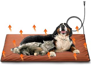 TURBRO 48x28” Extra Large Pet Heating Pad, Electric Heated Dog Bed for Large Breeds, Air Valve Design, Anti-Bite Cord, Ultra-Soft and Anti-Slip Cover, Outdoor and Indoor Use, UL Test Passed, Brown