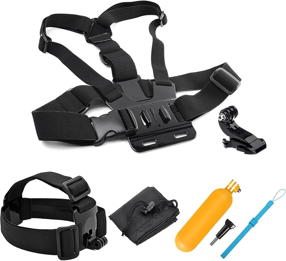 Kit de accesorios para cámara de acción deportiva 4 en 1 para GoPro Hero 13/12/11/10 | Para SJCAM SJ4000 SJ5000 SJ6000 para cámaras AKASO Correa para el pecho + correa para la cabeza + agarre flotante + bolsa