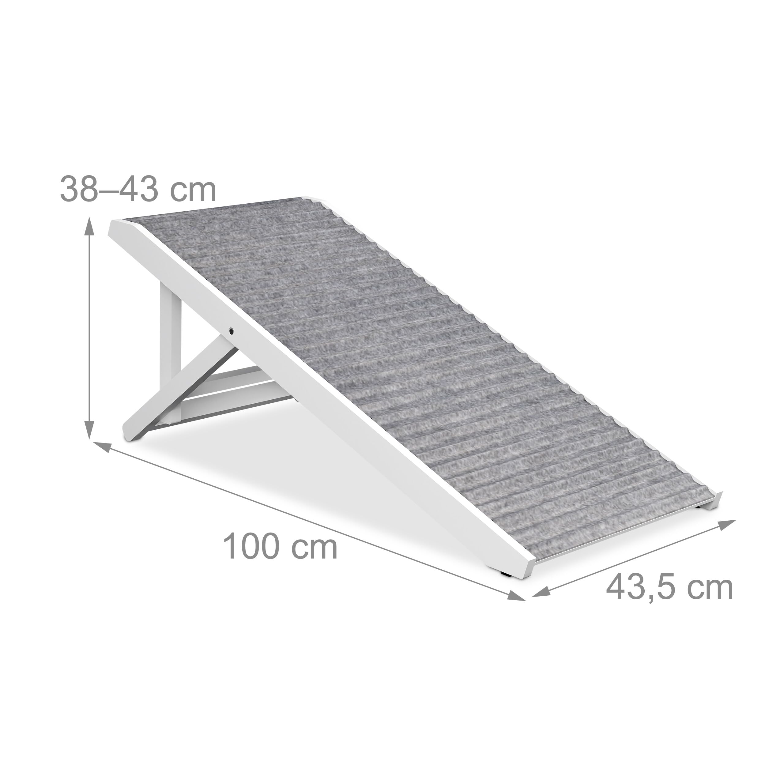 Relaxdays Rampe pour Chiens réglable 38-43 cm Pliable antidérapante Bois 35 kg Gris/Blanc