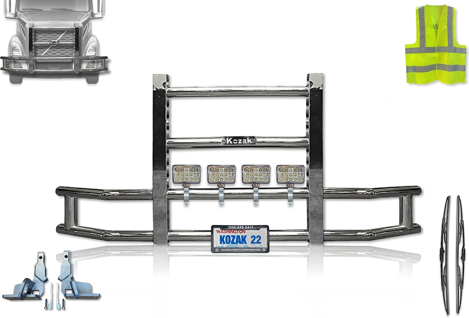 Compatible with Volvo VNL 2018-2025 Front Grille Deer Moose Bumper Guard for Semi Truck (92"x43") + Bracket