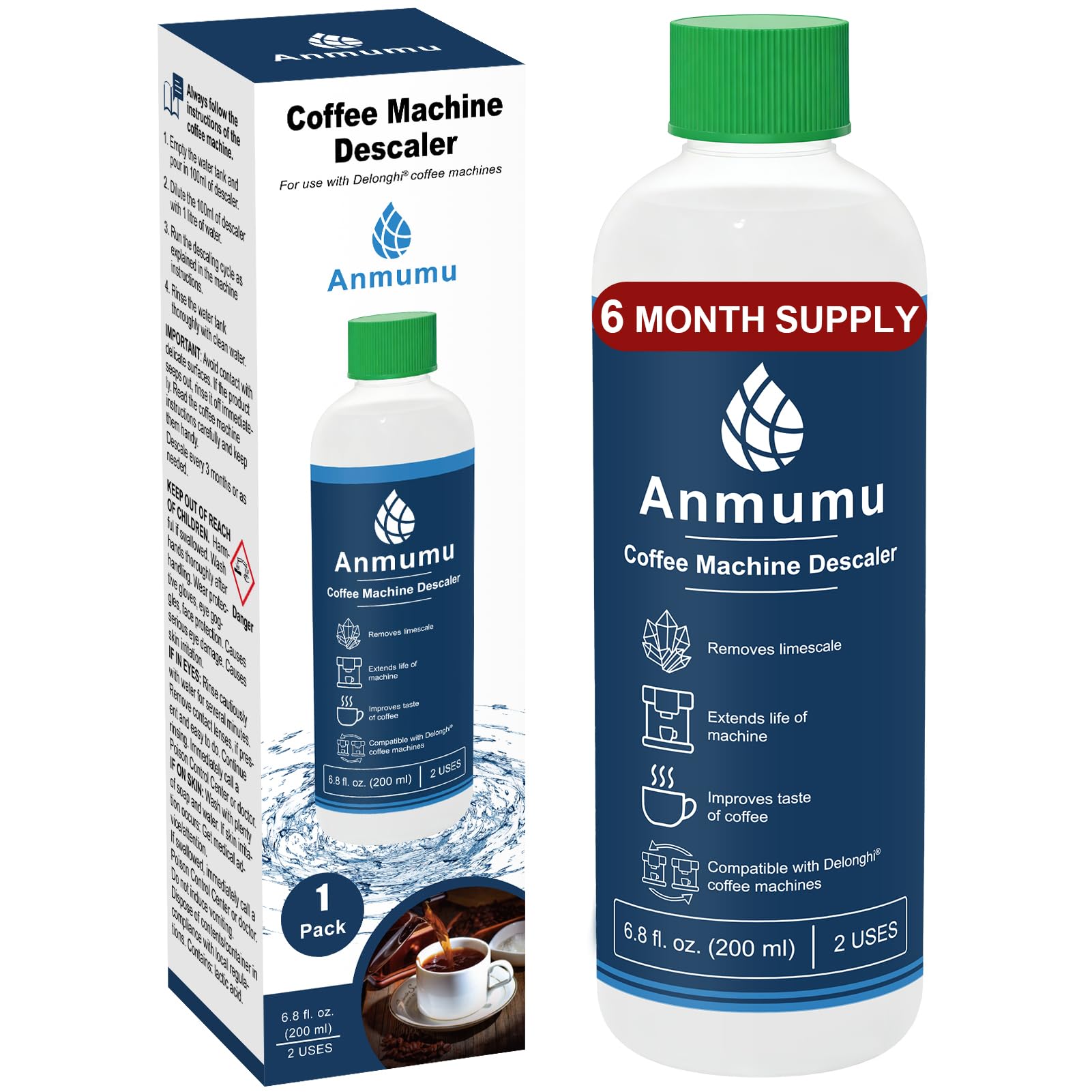 Delonghi* Descaler EcoDecalk Cleaner for All Delonghi* Machines|delonghi* Descaling Solution 2 Uses(200 ML Pack)