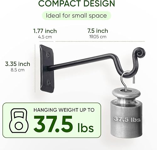 Miniatura 2 de Idzo Ganchos negros para plantas de pared de 7.5 pulgadas, capacidad para colgar 37.5 libras, soporte resistente para plantas colgantes al aire