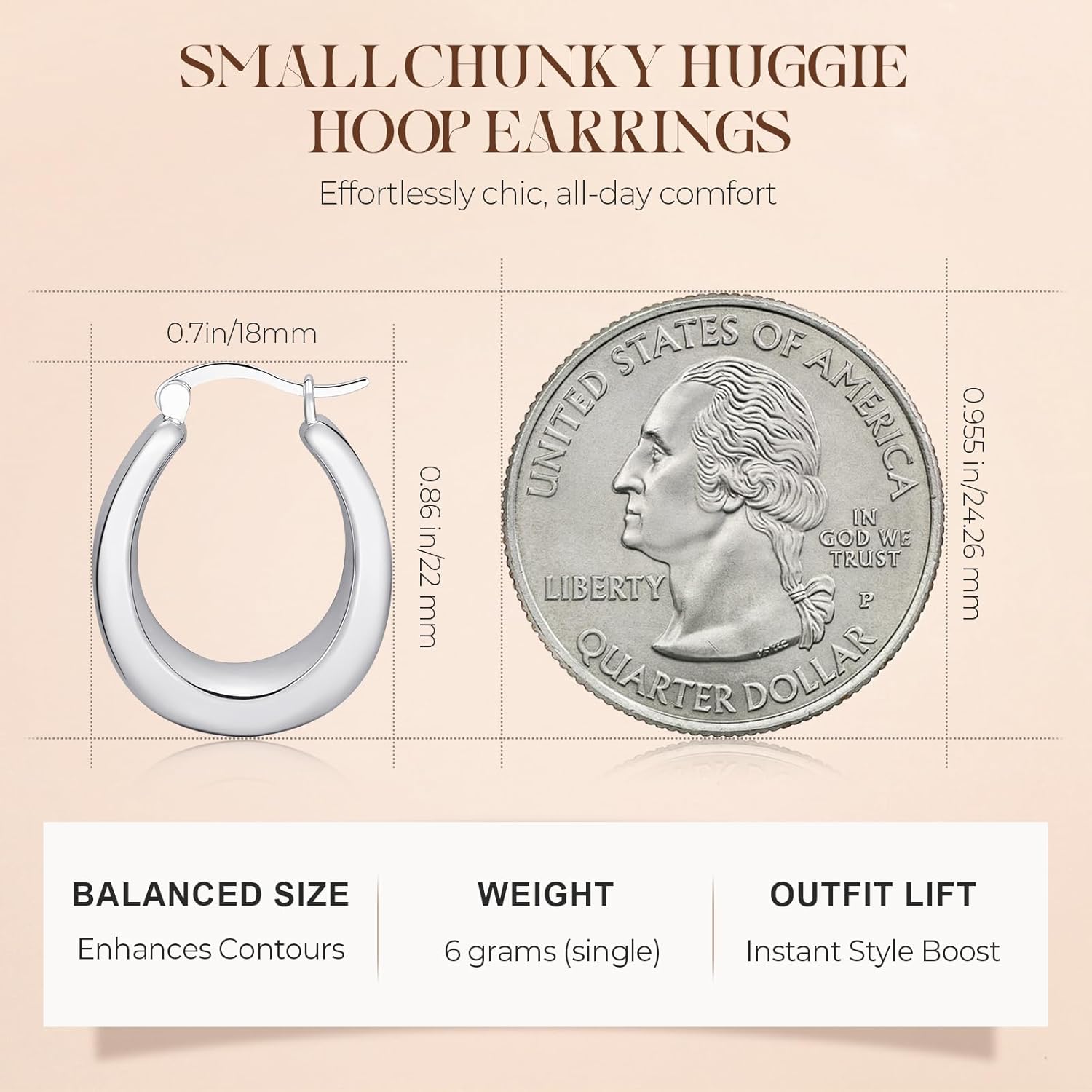 Small Chunky Hoops 18K Gold Plated Huggie Earrings for Women Sterling Silver Hypoallergenic Trendy Earrings