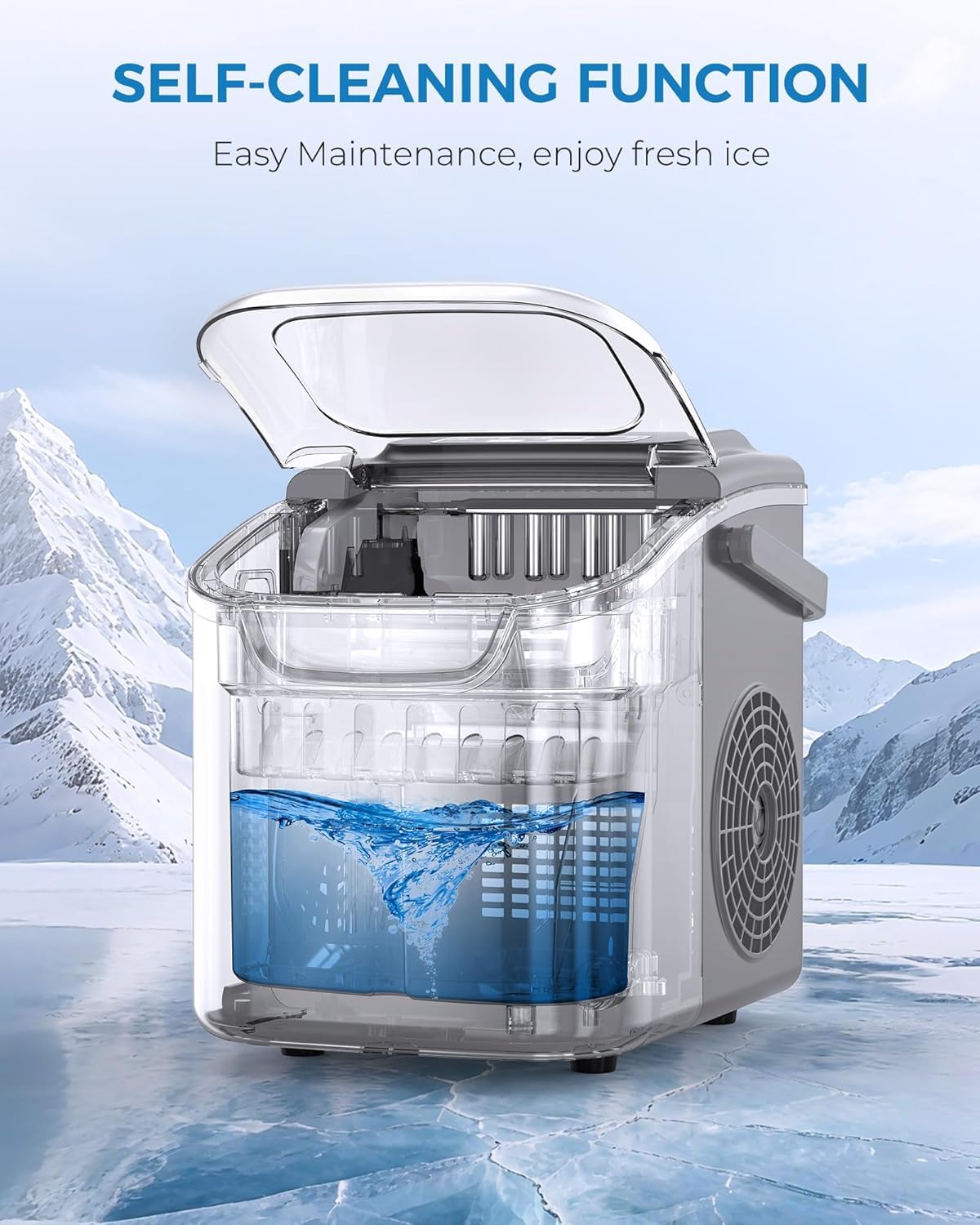 Antarctic Star Countertop Ice Maker Portable Ice Machine With Handle,Self-Cleaning Ice Makers, 26lbs/24h, 8 Ice Cubes Ready In 6 Mins For Home Kitchen Bar Party (Grey) on Fridge.com - View 6