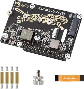 PCIe to M.2 Adapter with PoE Function B for Raspberry Pi 5, Supports NVMe M.2 SSD 2230/2242/2260/2280, High-Speed Reading/Writing, IEEE 802.3af/at PoE HAT with Dual LED Indicators