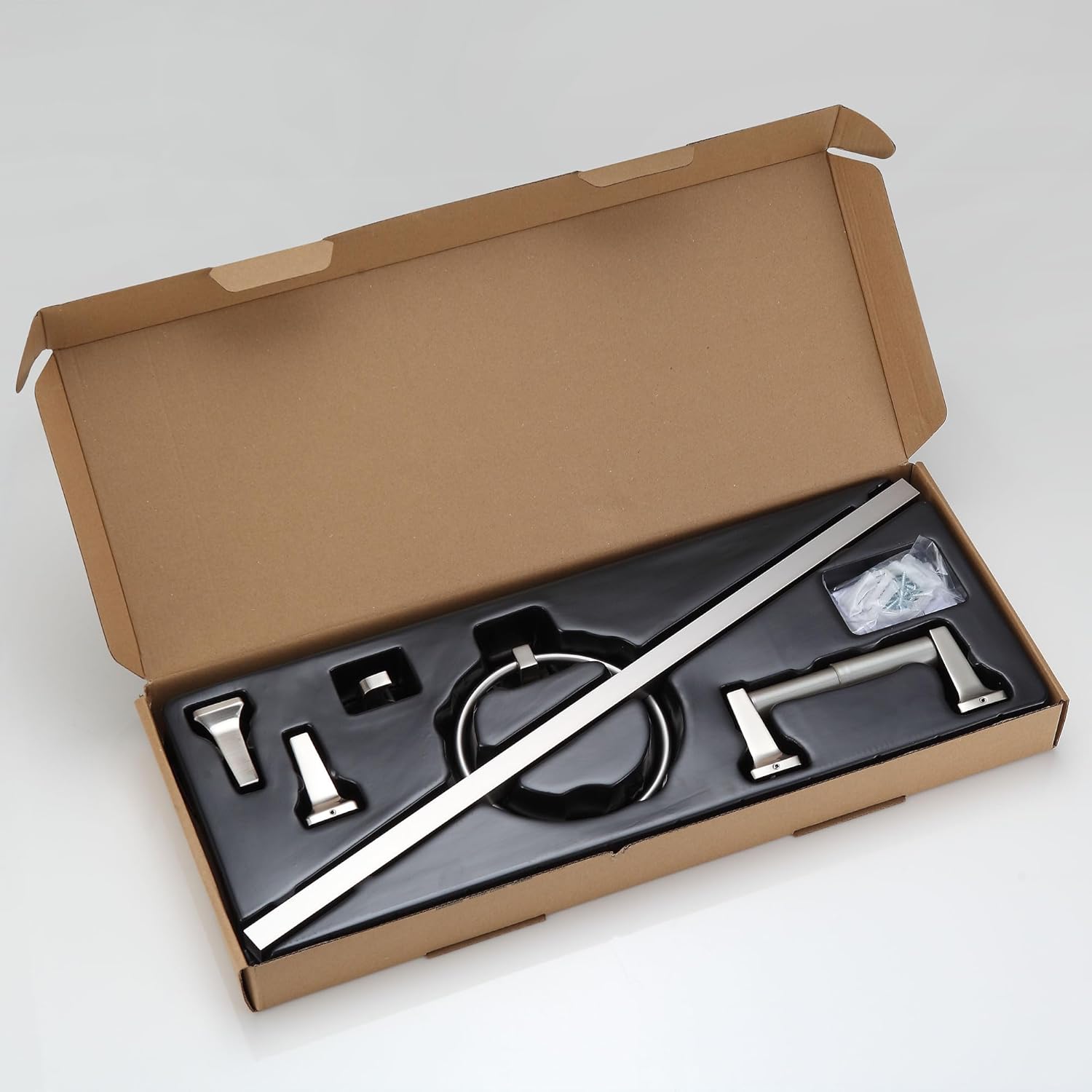 4 Pieces Bathroom Hardware Accessories Set, Stainless Steel 24 inch Towel Bar, Towel Rack, Robe Hook, Toilet Paper Holder for Bathroom Wall Mounted (Brushed Nickel)