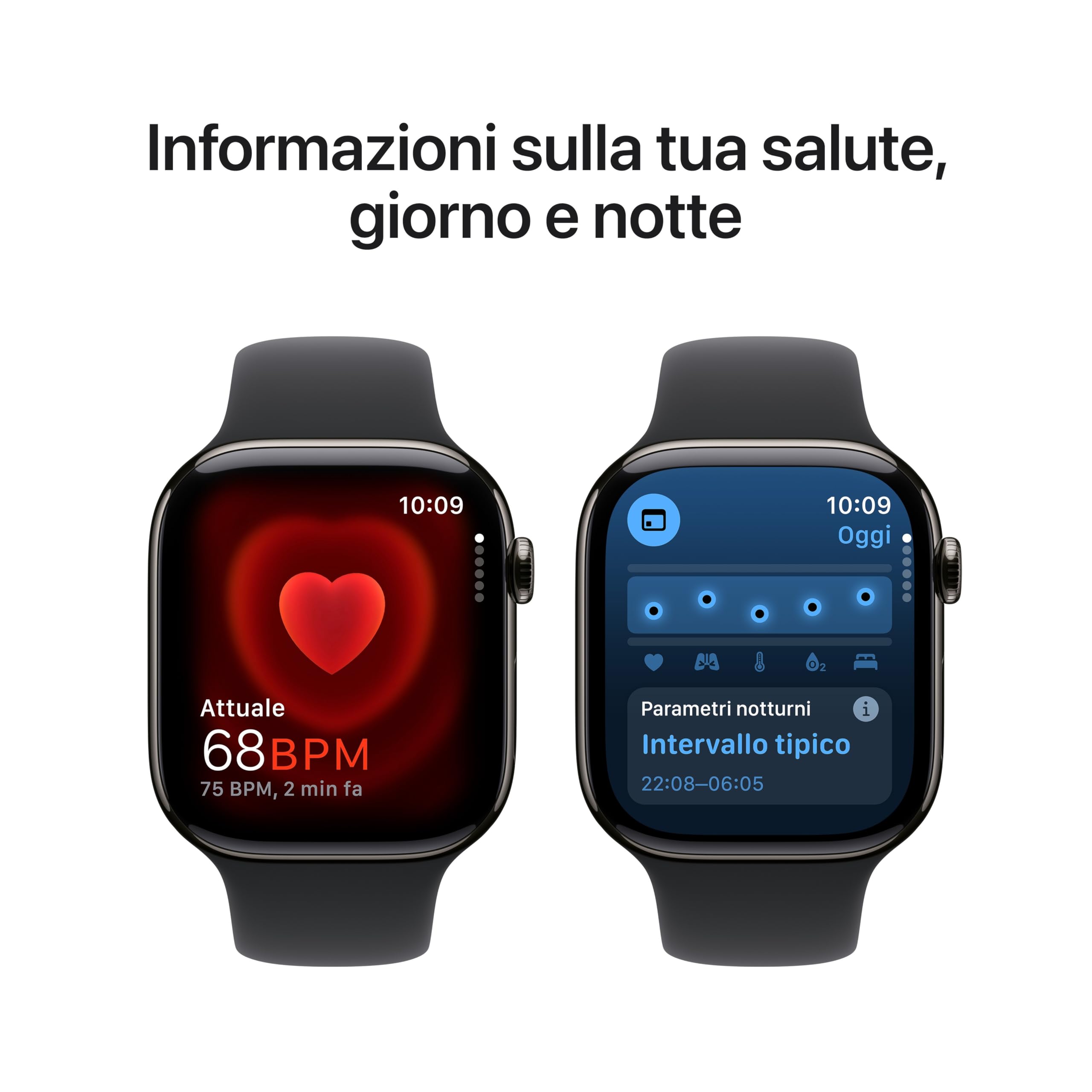 Apple Watch Series 10 GPS + Cellular 46 mm Smartwatch con cassa in titanio color Ardesia e cinturino Sport Loop Nero - S/M. Fitness tracker, app ECG, display Retina always-on, Carbon Neutral