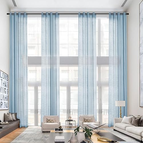 Frelement Cortinas extralargas con ojales, cortinas de lino transpirables para techo alto, loft, dormitorio, cortinas altas con aislamiento térmico,