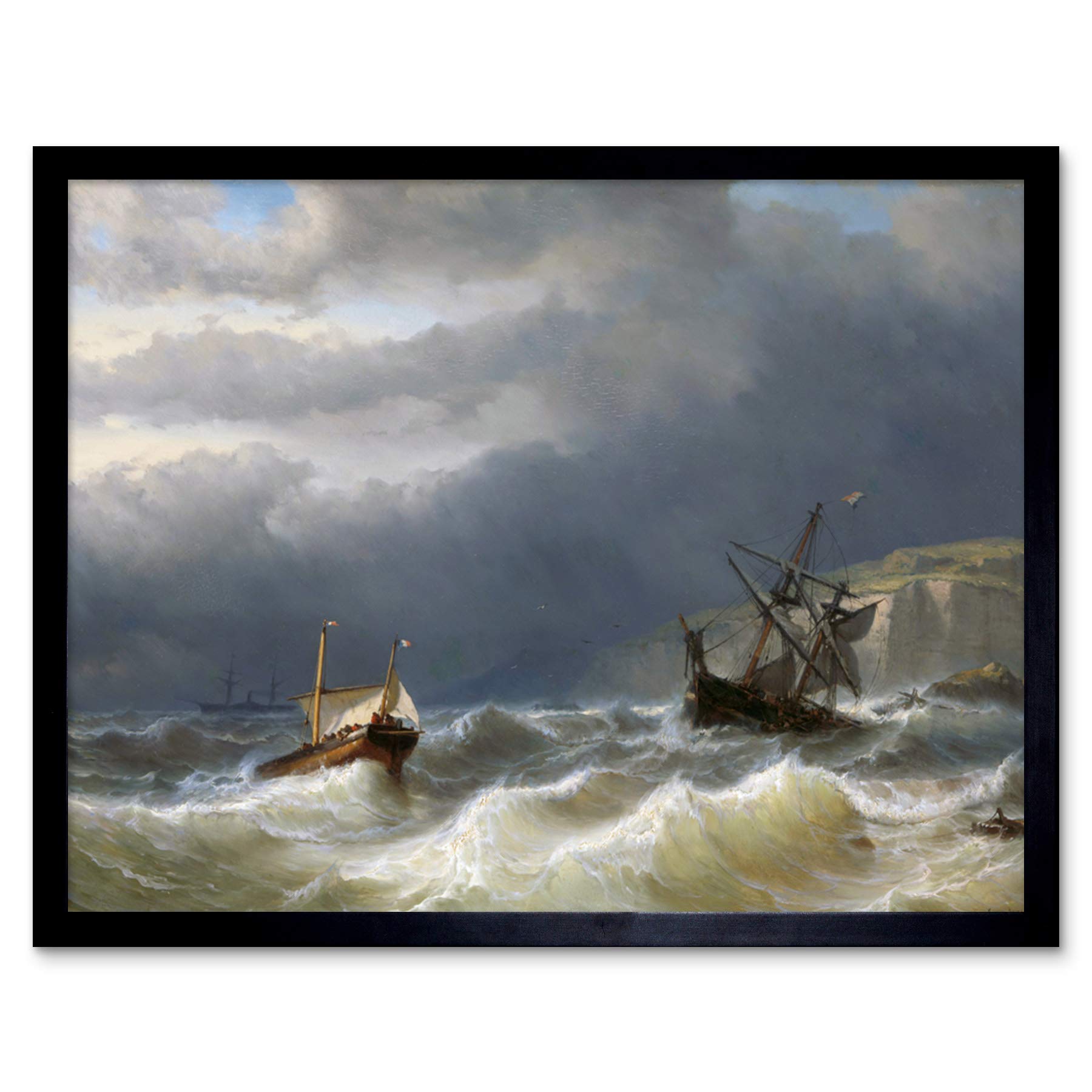 Artery8 Meijer Storm Strait Dover Ships Seascape Painting Art Print Framed Poster Wall Decor 12x16 inch