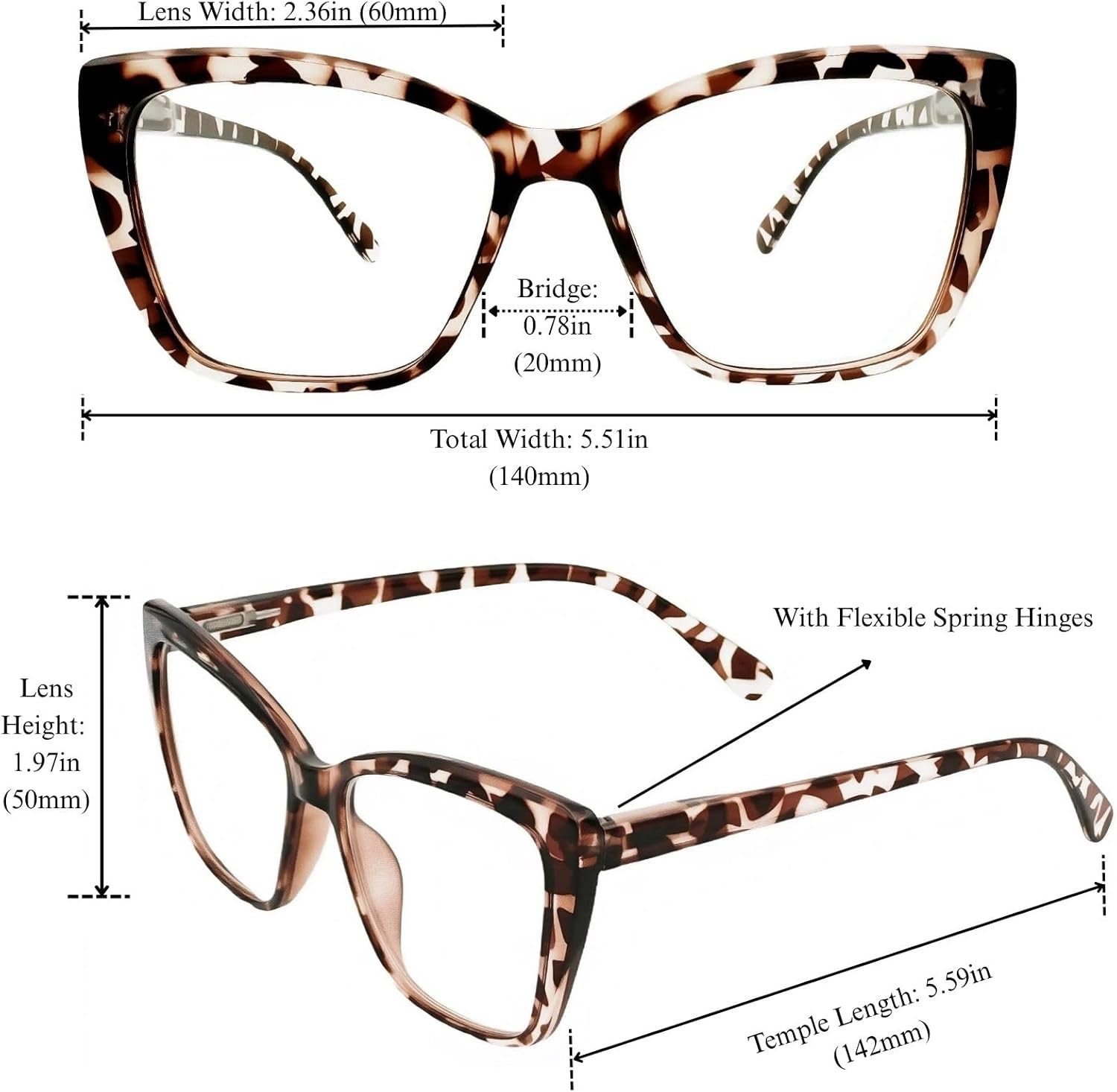 Oversized CatEye Reading Glasses for Women - Retro Style Frame, Blue Light Blocking Readers, Clear Lens, Spring Hinge - Image 3