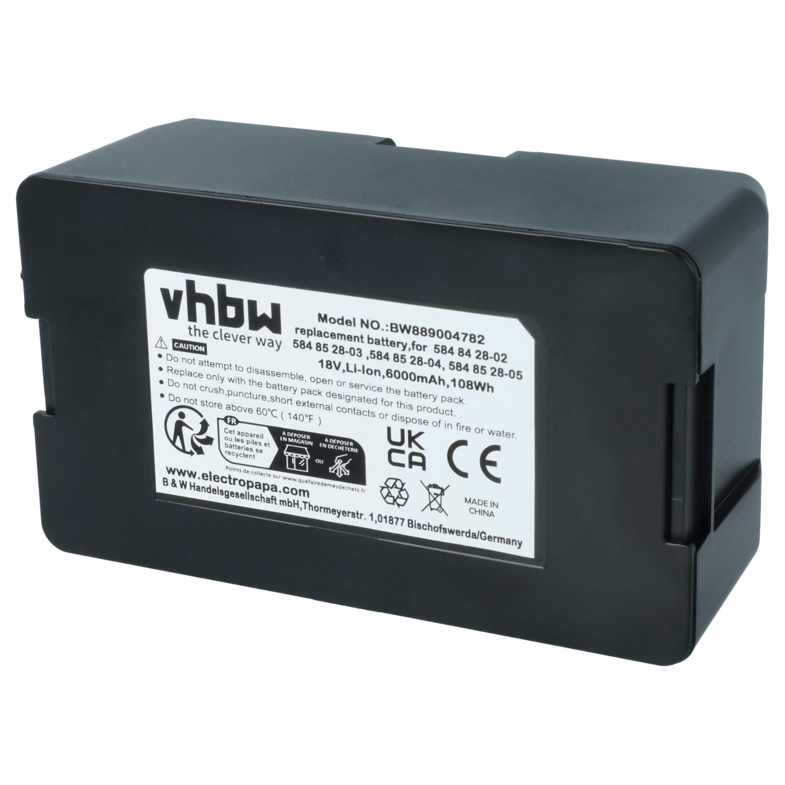 vhbw Batería Compatible con McCulloch Rob S800, Rob S400, Rob S500 Robot cortacésped 6 Ah, 18V Li-Ion