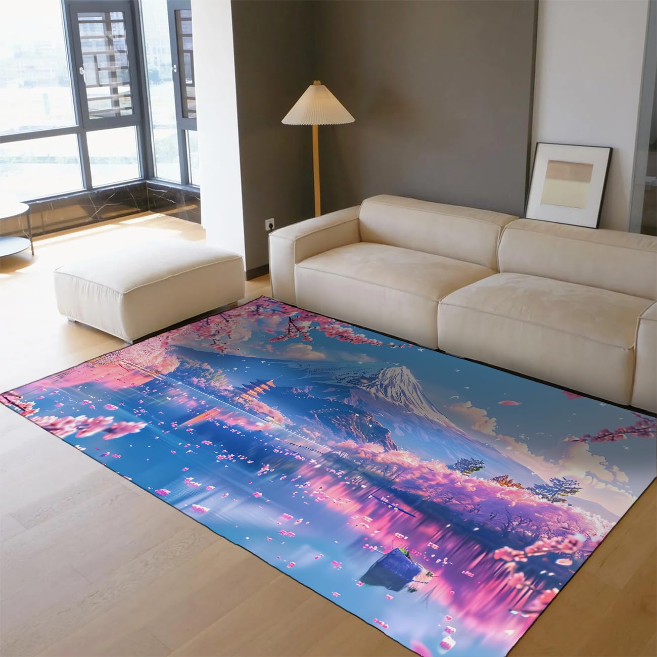 Tapis fleurs de cerisier 160x200 pour une chambre zen style japonais