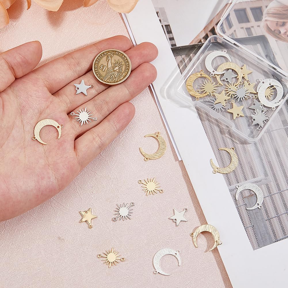 30Pcs Brass Links Pendants Connector Platinum and Golden Moon Sun Star Connector Charms Star Moon Sun Charms with 2 Holes for Jewelry Earring Bracelet Necklace Making DIY Craft - Image 3