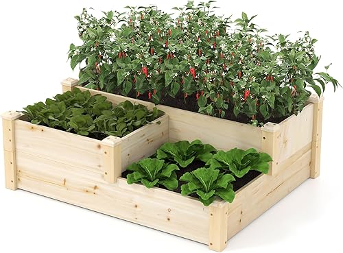 Miniatura 12 de Giantex Cama de jardín elevada, kit de maceta de madera de 49 x 49 x 10 pulgadas con contenedor de abono y parte inferior abierta para verduras,