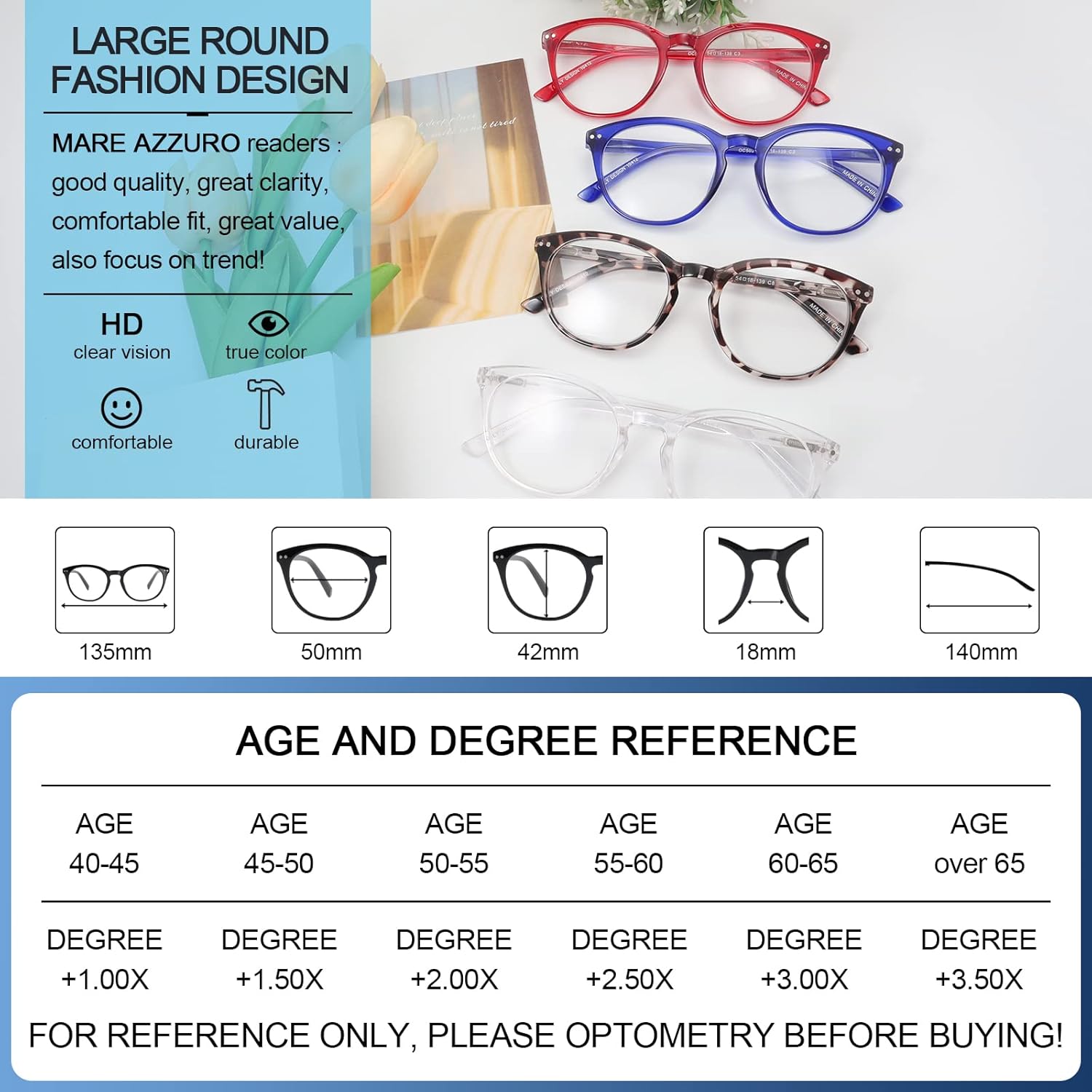 MARE AZZURO Women Reading Glasses Stylish Readers 0 1.0 1.25 1.5 1.75 2.0 2.25 2.5 2.75 3.0 3.5 4.0 5.0 6.0 (Red 200) - Image 5