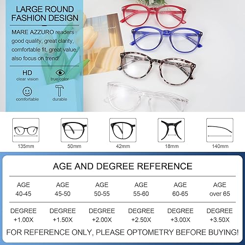 Miniatura 5 de MARE AZZURO Gafas de lectura para mujer, redondas, para lectores 0 1.0 1.25 1.5 1.75 2.0 2.25 2.5 2.75 3.0 3.5 4.0 5.0 6.0 (rojo 150)