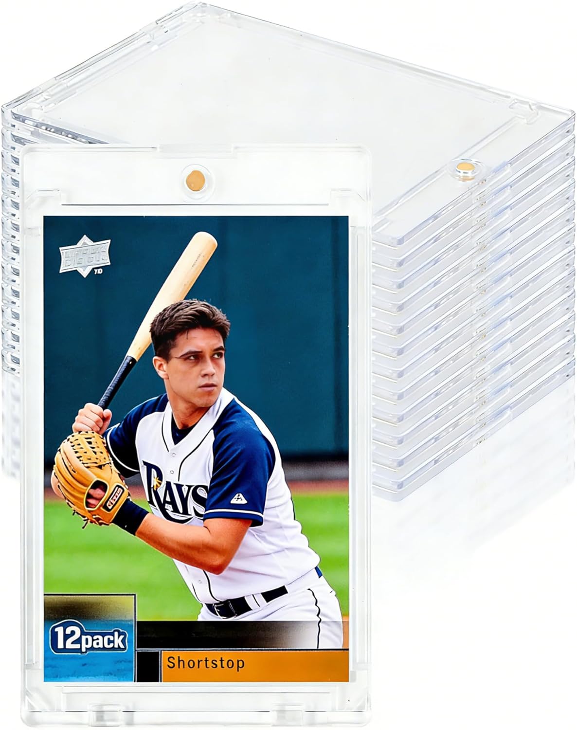 Magnetic Card Holder, 35pt One Touch Card Holders, Card Protectors Hard Plastic for Trading, Sports, Baseball, Football Cards（12 Pack）