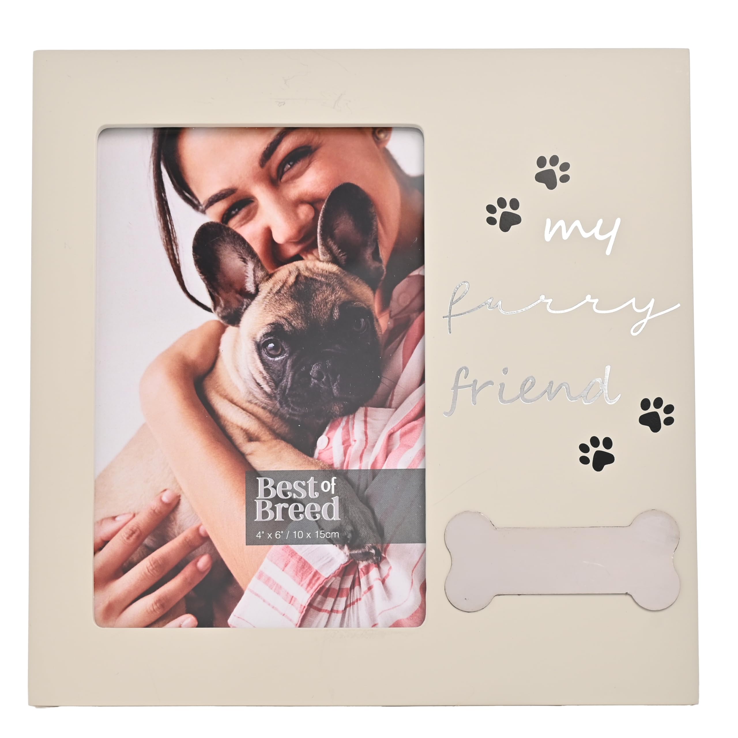 Widdop & Co. - Best of Breed - Bone Icon Photo Picture Frame - Square Self-Standing Single Aperture - 'My Furry Friend' - 4" x 6" Gifting & Homeware for Animal, Dog & Pet Lovers.