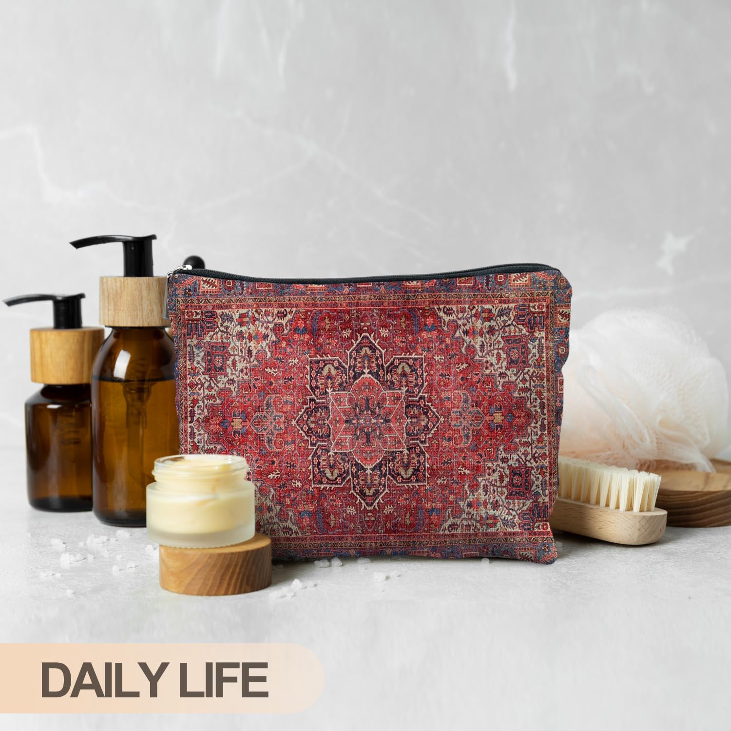 Kosmetiktasche im Vintage-Stil, Blumenmuster, Boho, neutrale florale Kosmetiktasche, Marokkanische Matten