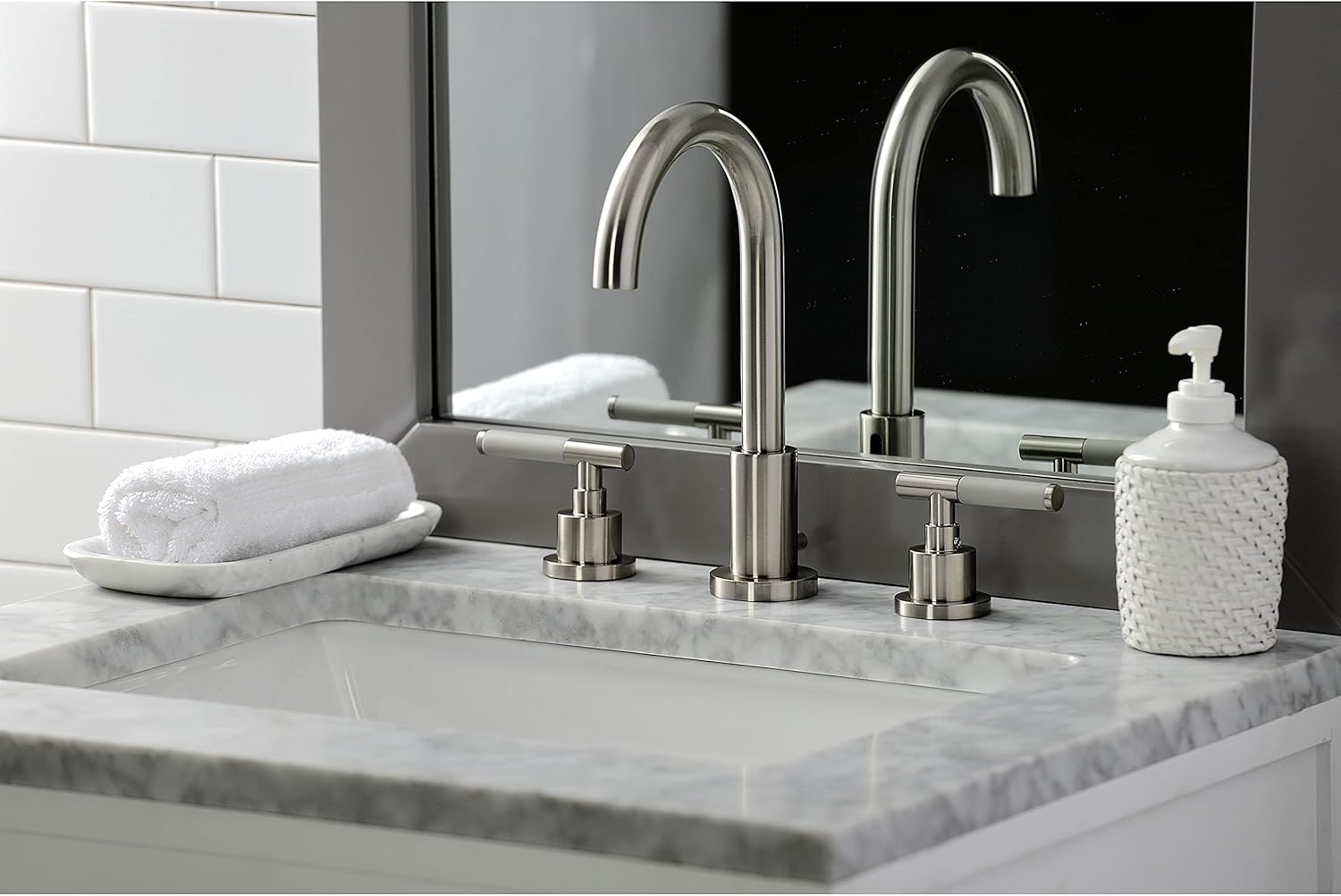 Fauceture FSC8928CKL Kaiser Widespread Bathroom Faucet with Pop-Up Drain, Brushed Nickel
