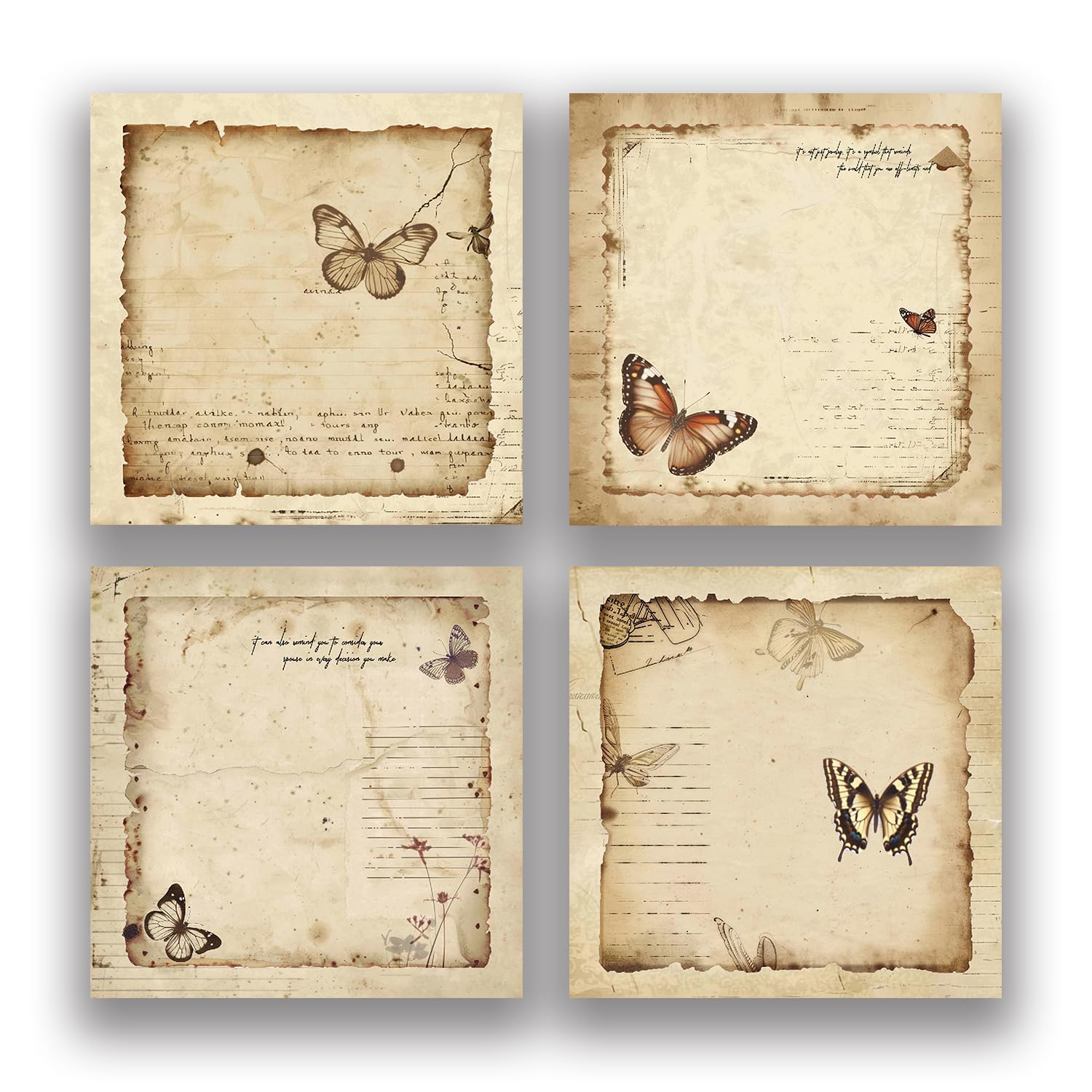 RAINBAM Retro Butterfly 4 Pack/200 Sheets 3x3 inch Sticky Notes Set, Vintage Memo Pads with High-Adhesive, Reusable Tearable Post it Notes for Journal