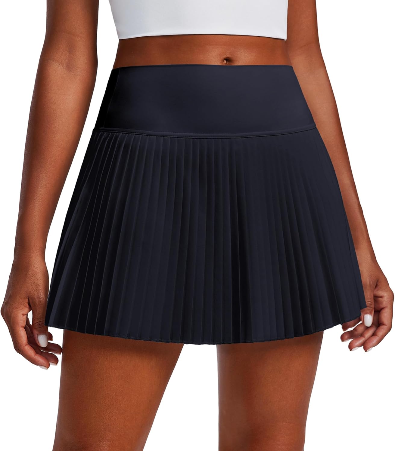 PINSPARK High Waist Pleated Tennis Skirts for Women with Shorts Mini Athletic Workout Golf Skort Skirts with Pockets