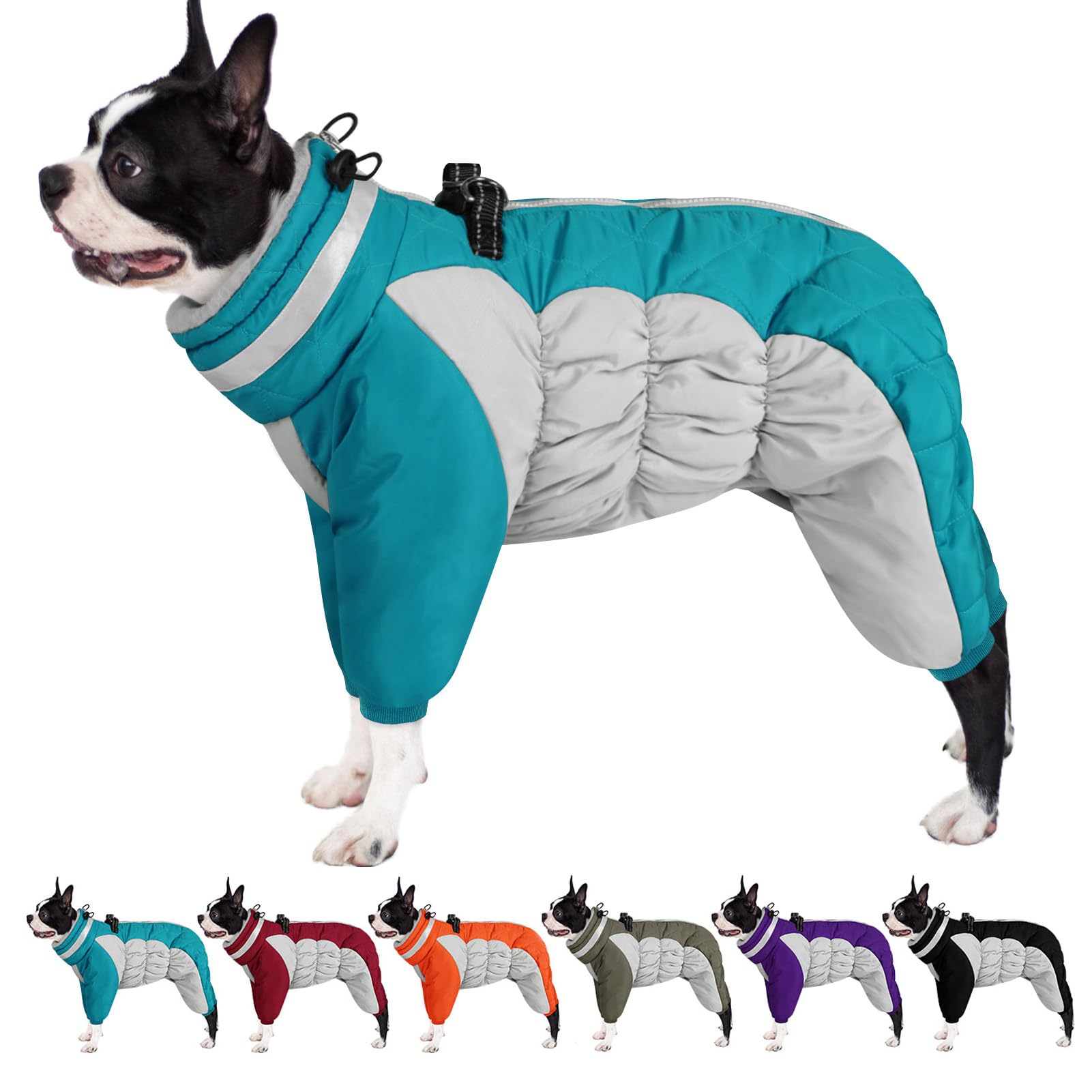 AOFITEE Fullbody Dog Coat, Warm Fleece Jacket for Medium Dogs Turtleneck Winter Coats with Harness
