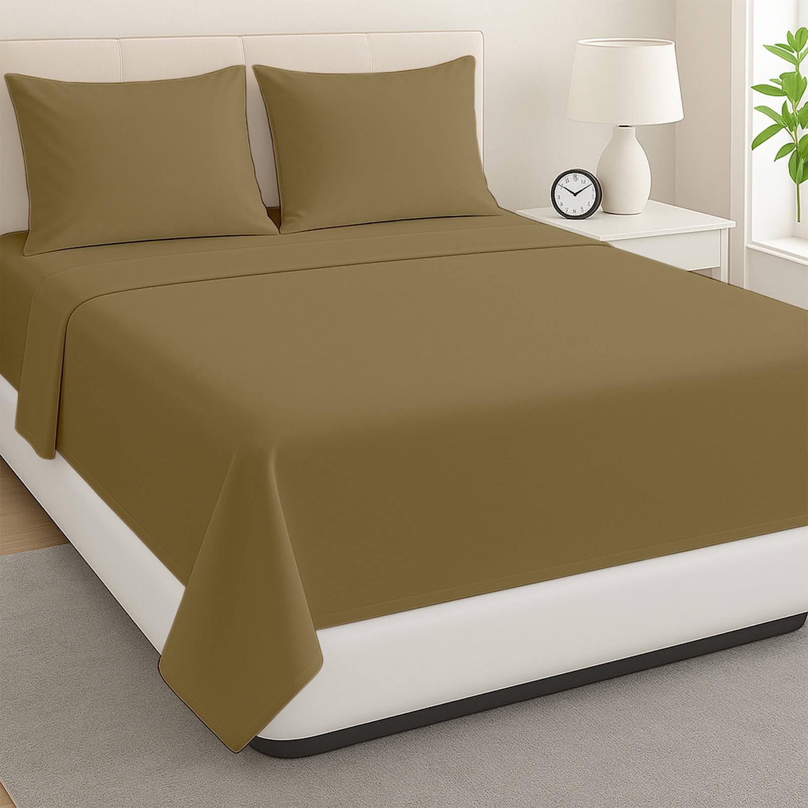 ARlinen Super Single Waterbed Sheet Set - 4 Piece, 100% Cotton, 15 Inch Deep Pockets, Attached Design, Extra Soft Solid Taupe Bed Sheets