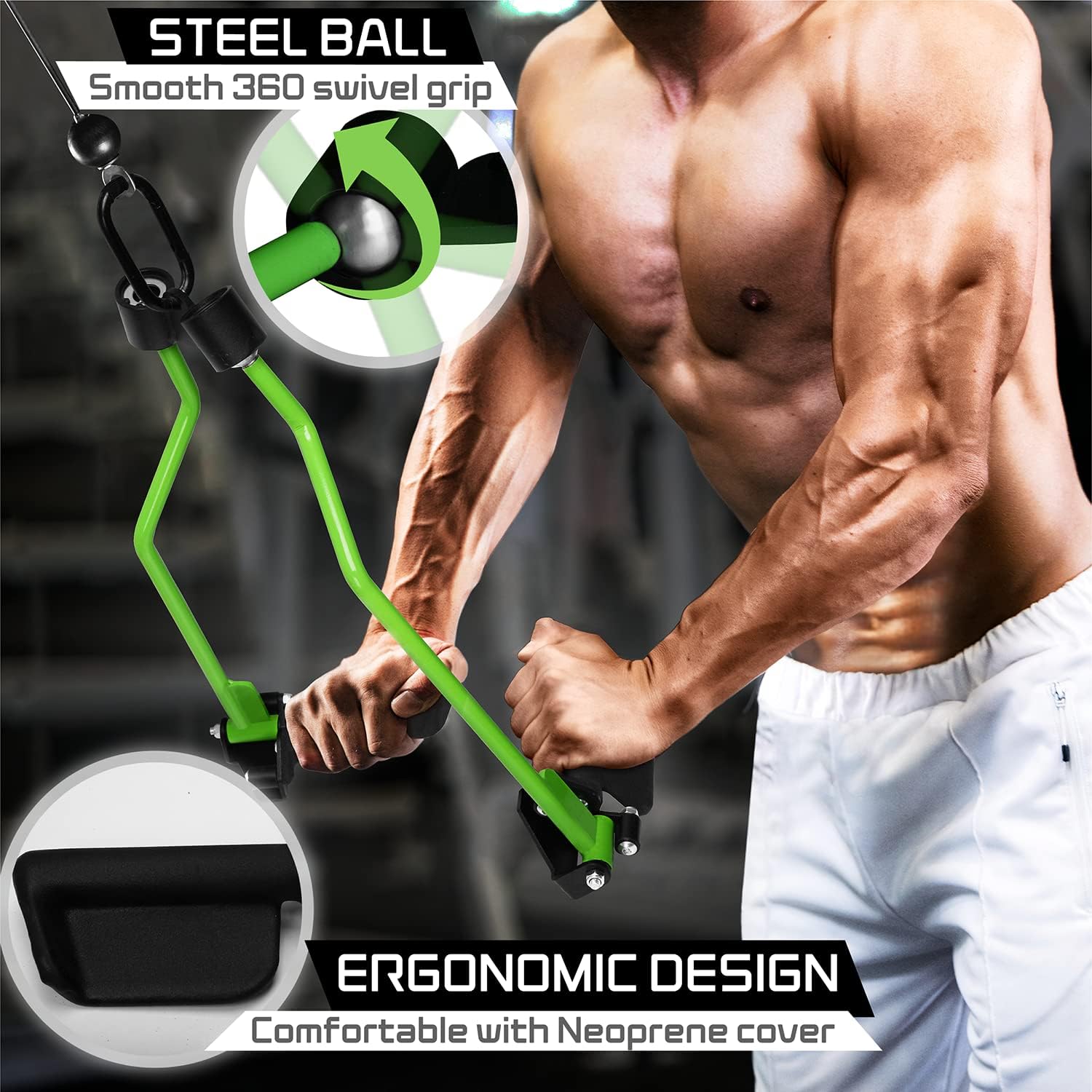 Yes4All Neutral Paddle Grip LAT Pull Down Bar, Range of Motion Spreader Handle Cable Attachments