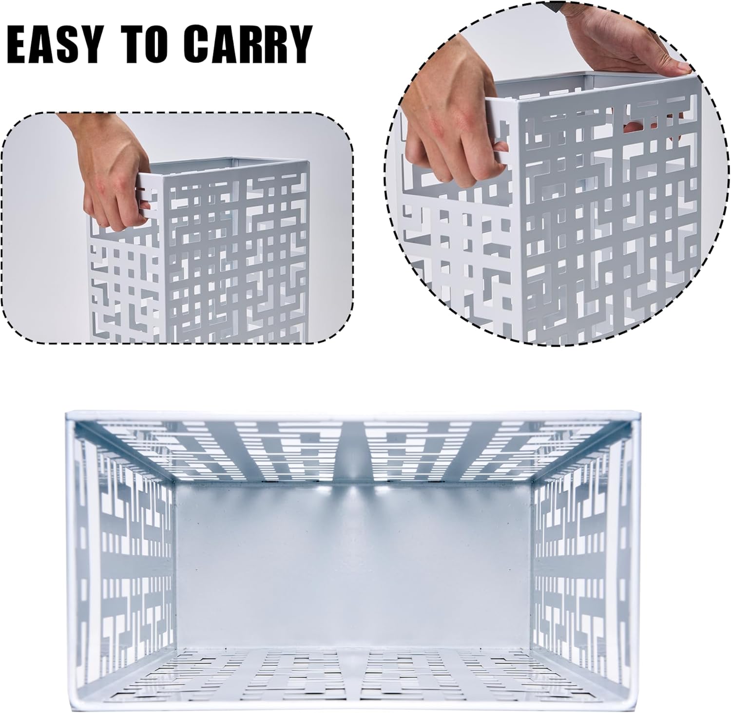 BEWBBAT Umbrella Holder Stand for Entryway, Square Metal Umbrella Rack, Freestanding Rectangular Hollow Rack for Home Office, 16 x 10 x 5 Inch, White