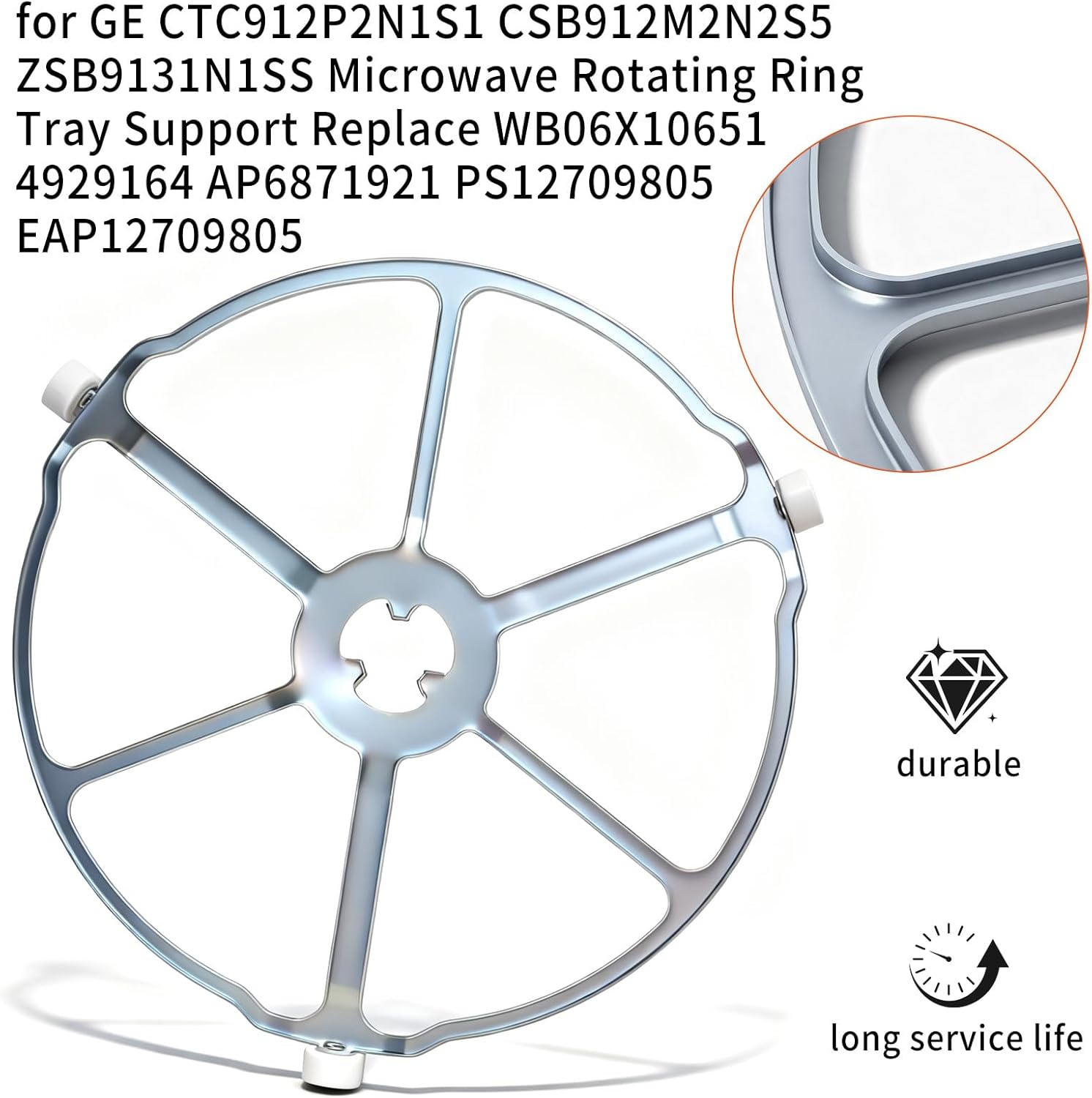for GE Microwave Rotating Ring WB02X32600 WB06X10651 Compatible with JT3800SH8SS ZSB9131N1SS ZSC1001KSS01 Glass Turntable Tray Support Replace 4929164 AP6871921 EAP12709805