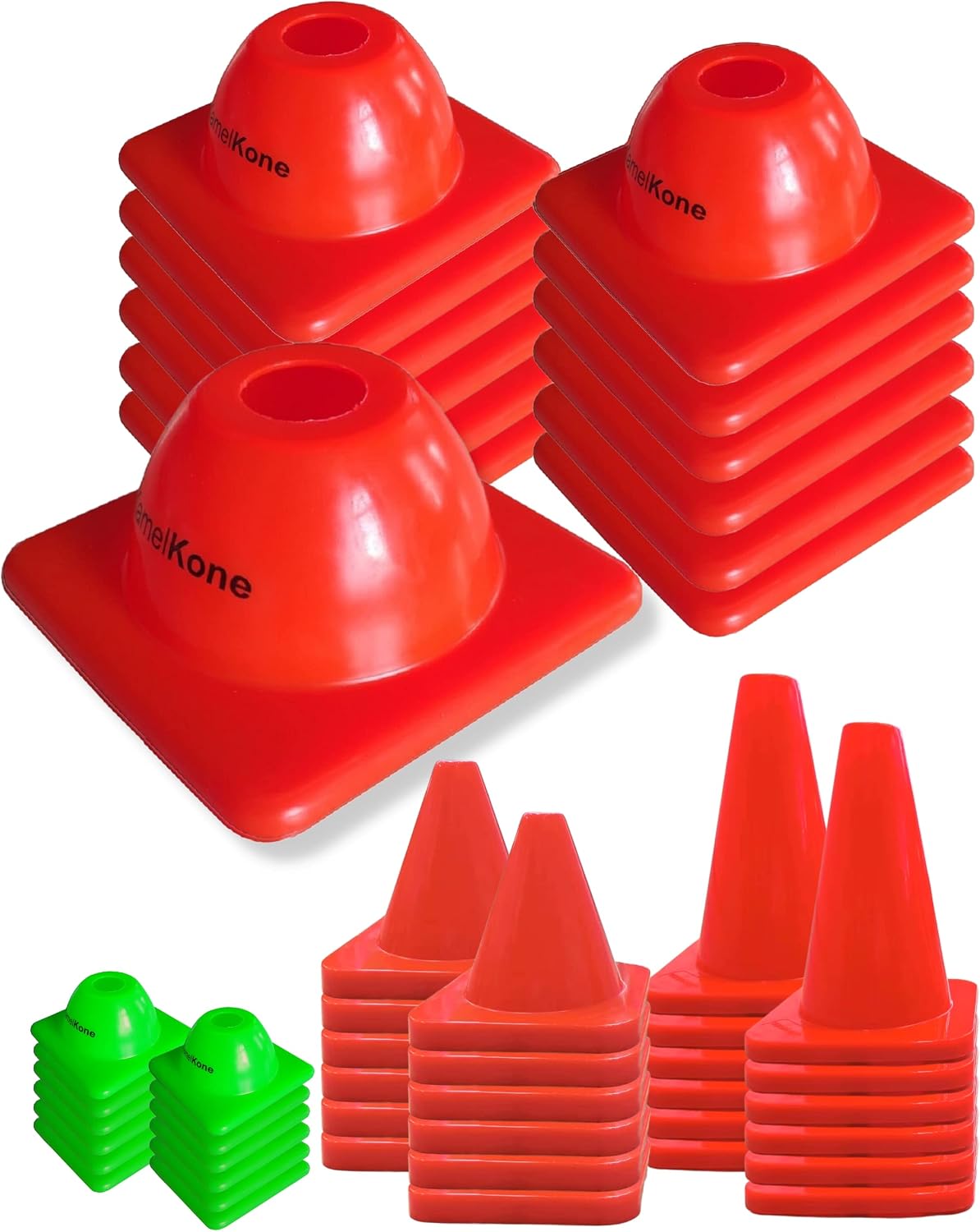 Versatyle 9in / 6in / 2in Set of 12 Heavy Duty Agility Training & Motorcycle Cones for Sports & Kids | KamelKone Flexible Heavy Duty Cones for Bikes, Traffic, Soccer Drills Coaching & Field Marker