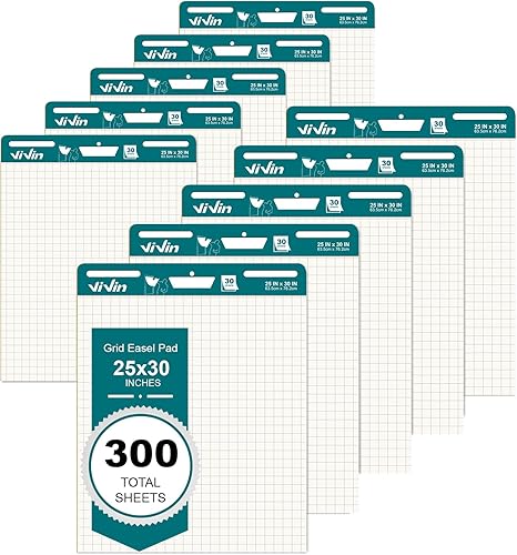 ViVin Almohadilla de caballete adhesivo de cuadrícula, 25 x 30 pulgadas, papel para profesores y estudiantes, papel de caballete autoadhesivo grande