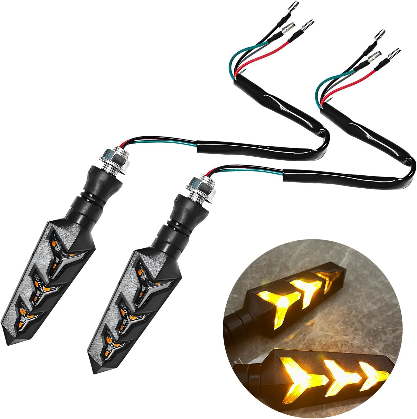 KVAEY 2 PCS Motorcycle Indicators Flowing Turn Signal Lights, Motorbike Sequential LED Running Light Tail Lights, Turn Signals for Motor E-Bike Off Road, Motorcycle Accessories (Yellow)
