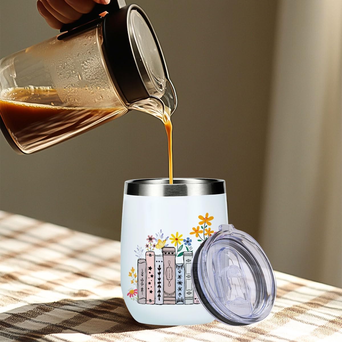 Wine Tumbler, 12 oz Coffee Mug Travel Insulated Cup Vacuum Wine Glass with Lid, Book Lovers Gifts Birthday Christmas Farewell Reading Book Accessories Bookish Librarian Gifts for Women Coworker - Image 6