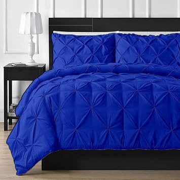 Crown Collection Premium Quality 94x104 King/Cal-King Size Royal Blue Pinch Pleated Duvet Cover Set Zipper Closure & Corner Ties Easy Fit,Breathable 800-TC Pillow Sham 2pc100% Egyptian Cotton