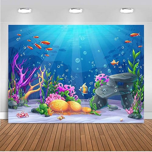 LELEZ Telón de fondo submarino de 7 x 5 pies colorido arrecife de coral peces de mar fondo de fotografía para niños con temática de sirena fondo de