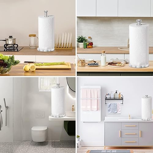 Miniatura 6 de GWGTHZ Toallero de papel de acero inoxidable, soporte de toalla de papel plateado para encimera de cocina y baño, soporte de toalla de papel de pie