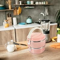 Vista 8 de Cabilock Lonchera térmica de doble capa rosa a prueba de fugas, portátil, de acero inoxidable, 11 x 8 x 5.5 pulgadas