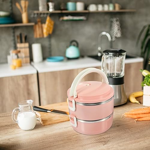 Miniatura 8 de Cabilock Lonchera térmica de doble capa rosa a prueba de fugas, portátil, de acero inoxidable, 11 x 8 x 5.5 pulgadas