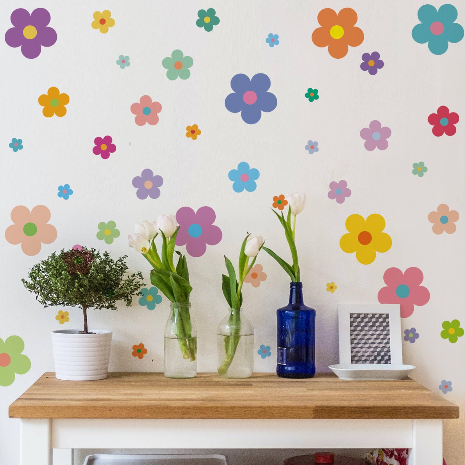 Dayker 63pcs Cute Flowers Wall Sticker, Colorful Floral Wall Decal, Removable Vinyl Peel and Stick Wall Decor - Image 4