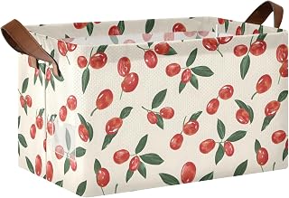 Cherry Tomato Prints Rectangle Storage Bin, Decorative Collapsible Organizer Storage Basket with Handles for Home