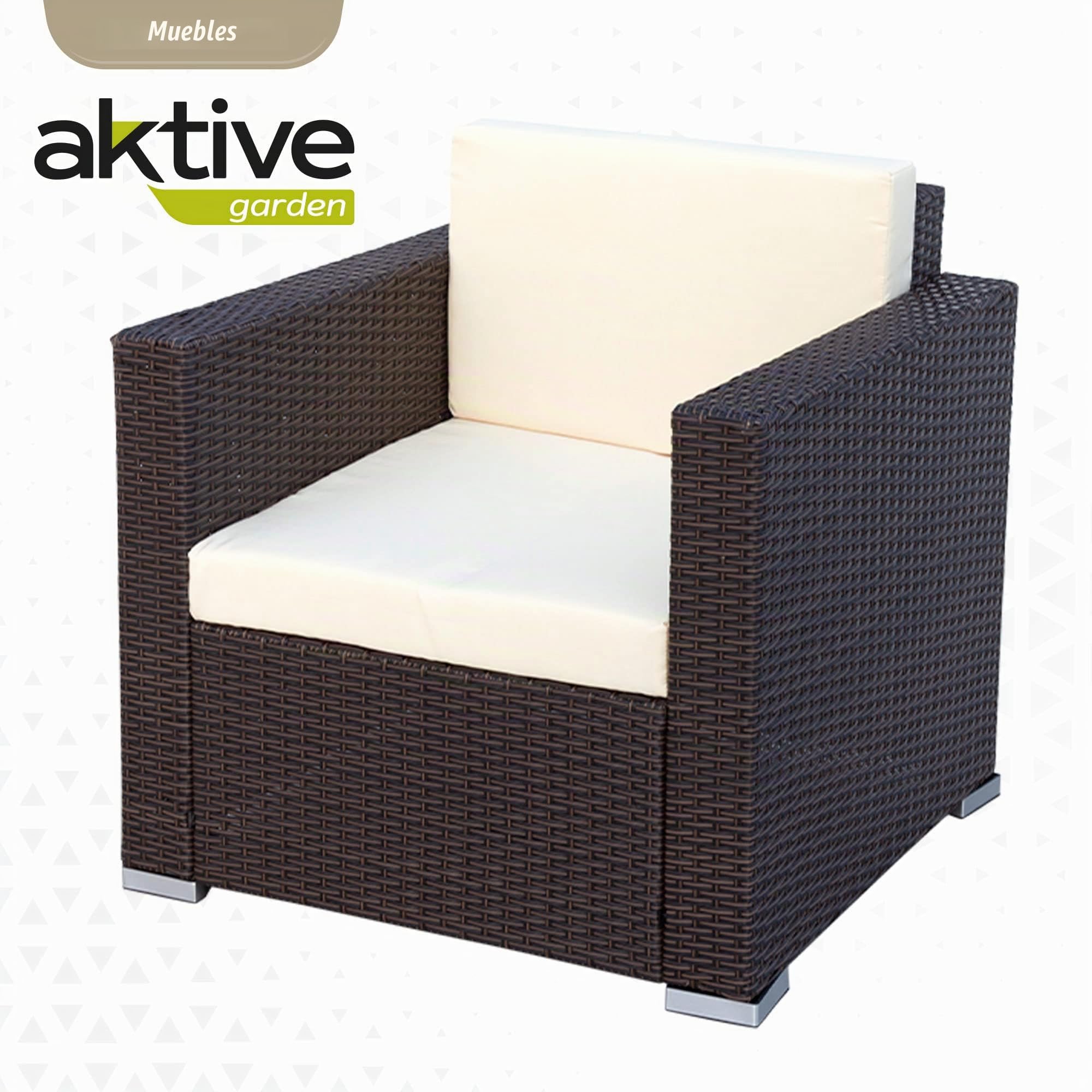 AKTIVE 61071 - Conjunto jardín ratán muebles de exterior, Ratán set jardín, muebles terraza exterior, incluye 2 sillones jardín exterior, 1 sofá exterior y 1 mesa terraza exterior, Negro