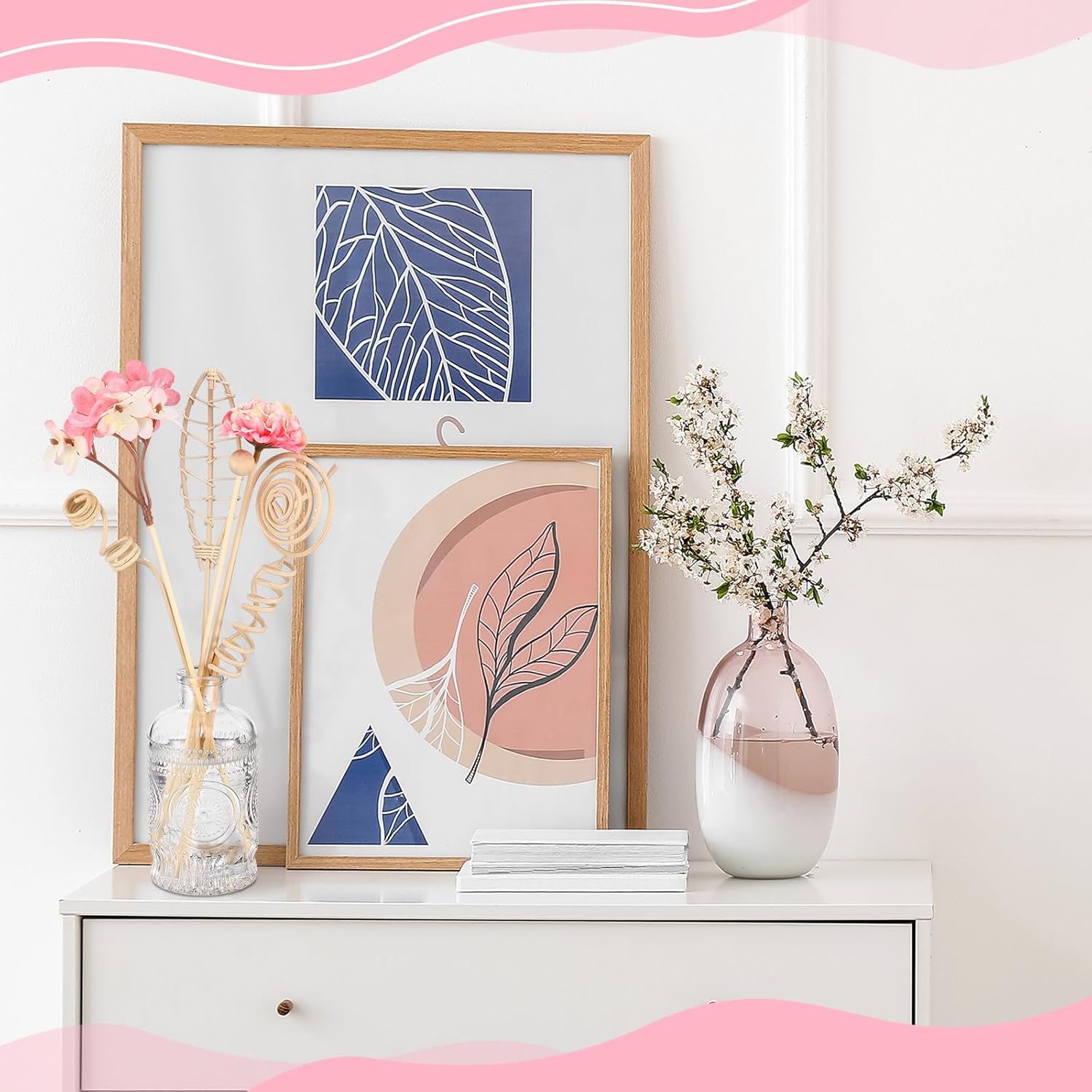 Queekay 32 Pcs Reed Diffuser Sticks Set Include 21pcs Natural Rattan Wood Beads, 11 Style Fragrance Diffuser, Rattan Reed Fragrance Replacement for Home(Pink Color) - Image 6