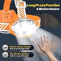 Vista 2 de Faro recargable, linterna de cabeza de 5 LED de alto brillo con luz roja y blanca, faro impermeable IPX4, linterna de cabeza de 8 modos para correr