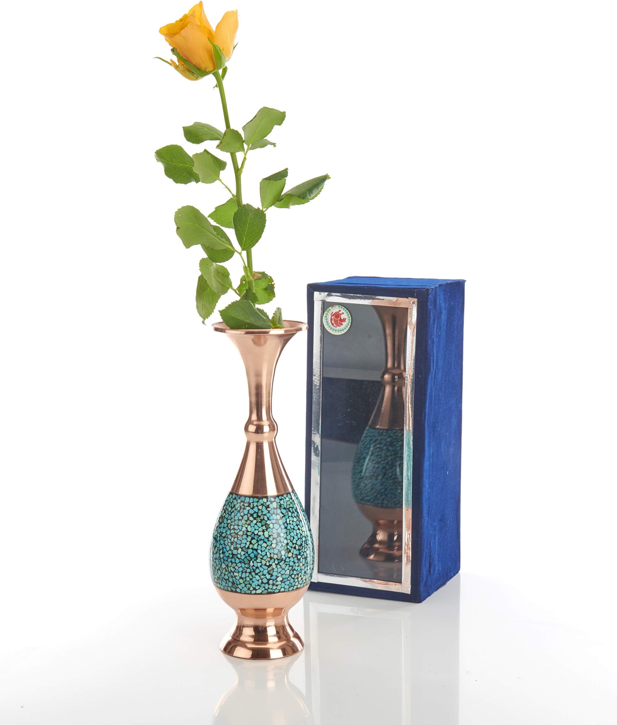TURQUOISE VASE SERIES 1 PERSIAN EXQUISITE TURQUOISE INLAID COPPER VASE HEIGHT: 25 CM, WEIGHT: 430 GR DIAMETER: 11 CM