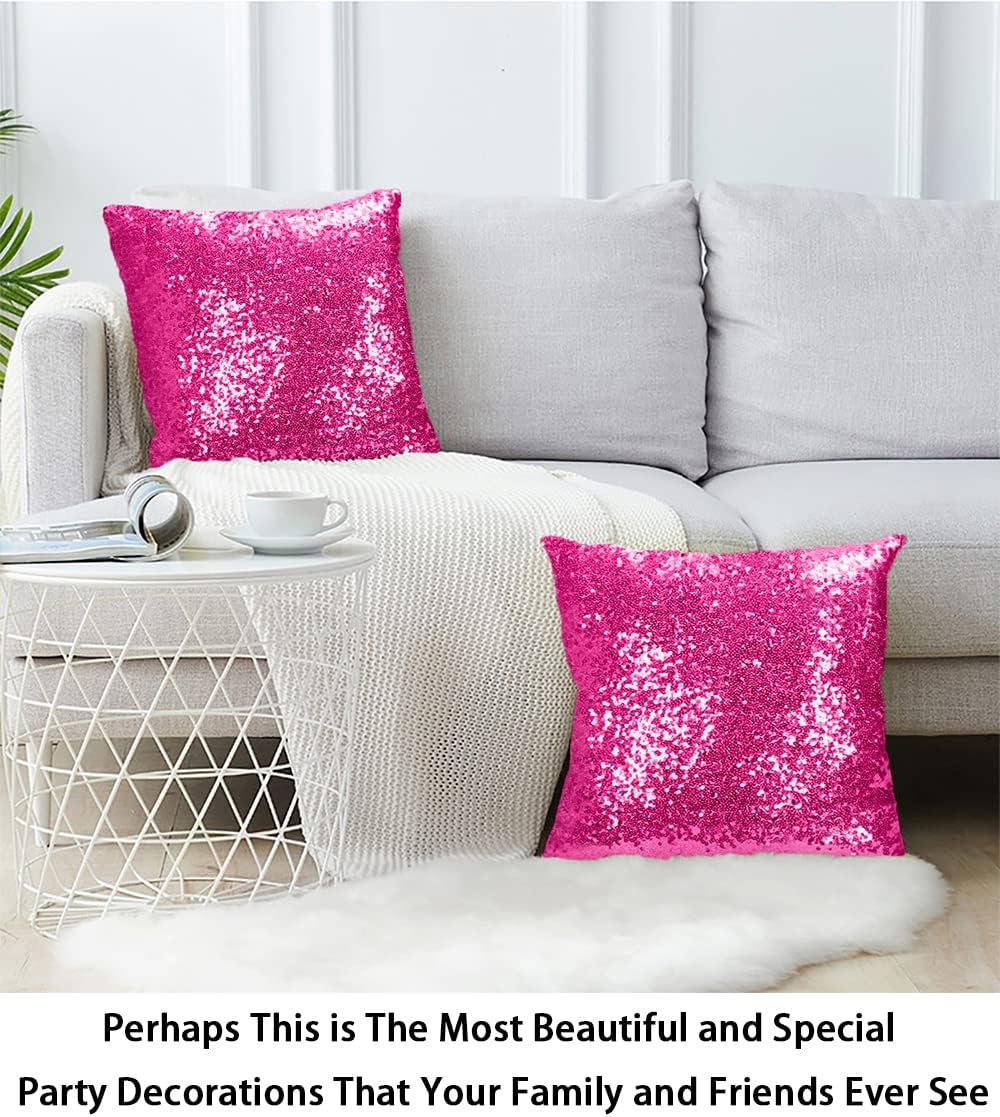ShinyBeauty Sequin Pillow Case 20x20 2 Pack Hot Pink Glitter Pillow Decorative Throw Pillows Pillow Decorative Sparkles Holiday Throw Pillows (20x20 x2pc, Hot Pink)