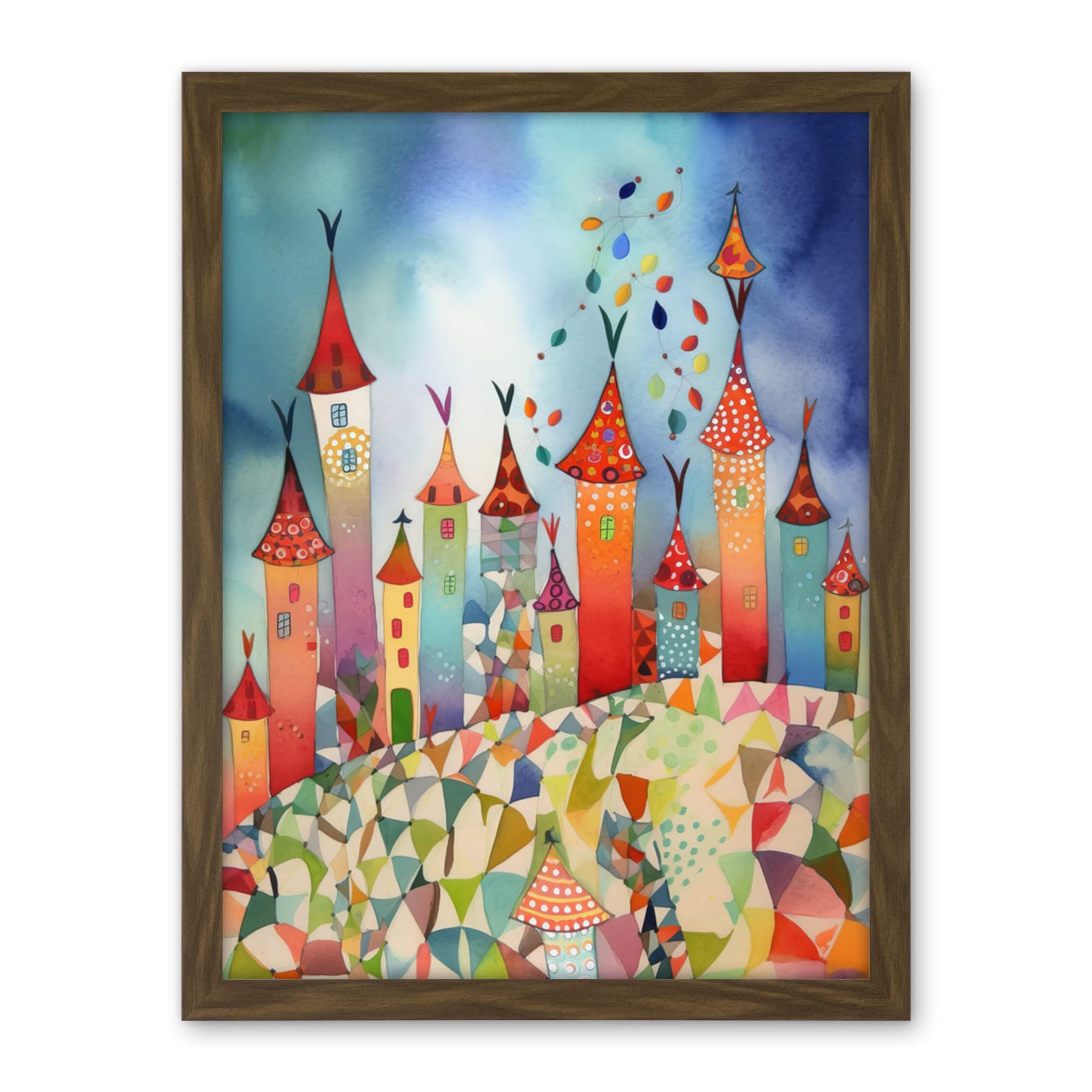 Artery8 Celebration Day Cityscape Processional Street Folk Art Watercolour Painting Artwork Framed Wall Art Print 18X24 Inch